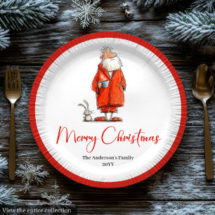 Quirky Santa Claus Watercolor Holiday Dinner Plate