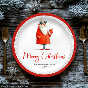Quirky Santa Claus Watercolor Kids Party Plates