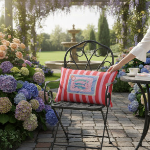 Quirky Sardines Can Red Pink Stripes Decor Lumbar Pillow