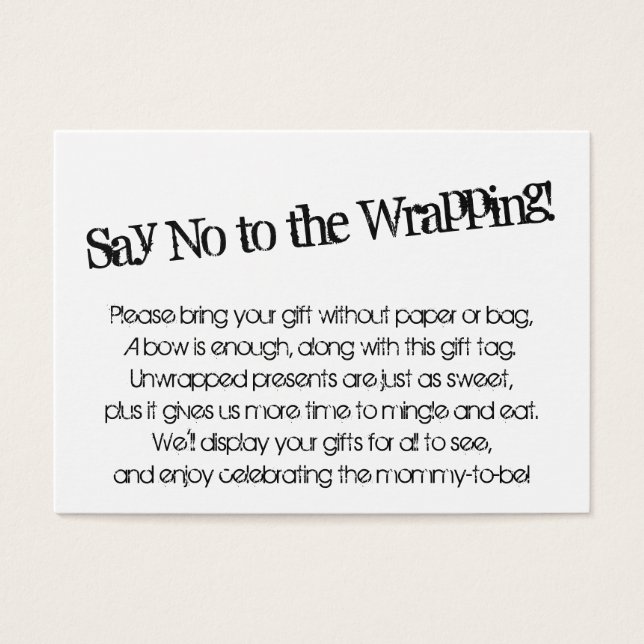 Quirky Say No to Wrapping Baby Shower Gift Card (Front)