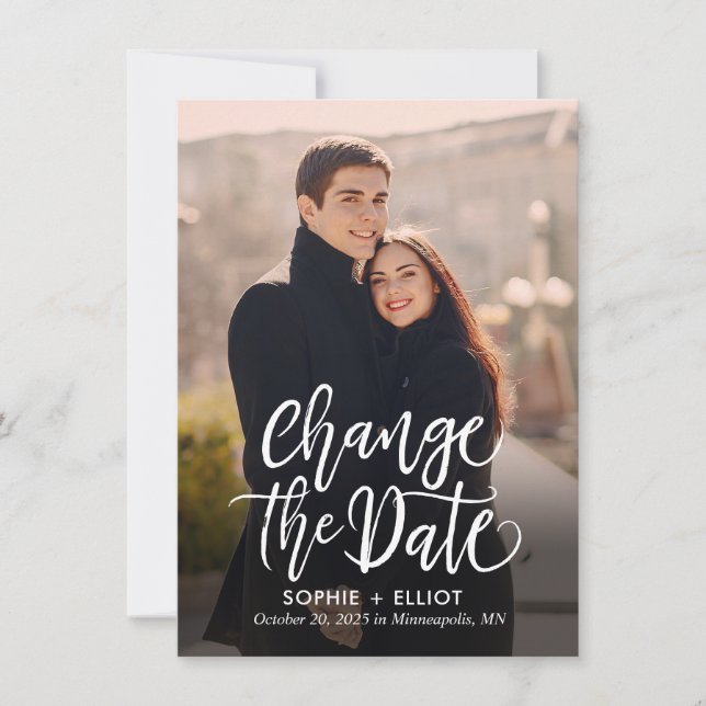 Quirky Script EDITABLE COLOR Change The Date Card (Front)