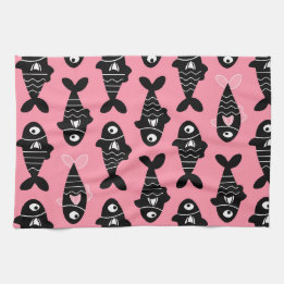 Quirky Seamless Black Fish Pattern Kitchen Towels