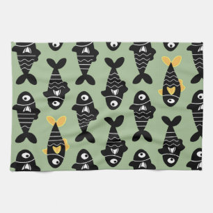 Quirky Seamless Black Fish Pattern Kitchen Towels