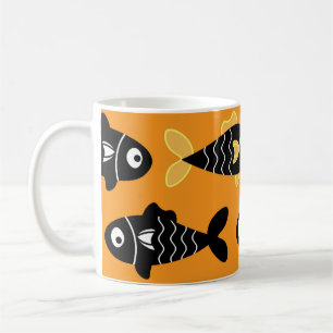 Quirky Seamless Black Fish Pattern with Yellow Coffee Mug