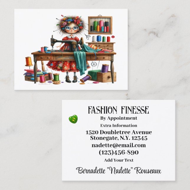 Quirky Seamstress Sewing Tailor  Business Card (Front/Back)