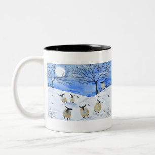Quirky Sheep in the Snow Two-Tone Coffee Mug
