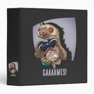 Quirky Sloth Artwork Video Gaming Fanatic Cartoon Binder