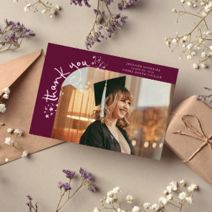 Quirky Stars Cranberry Grad Photo Thank You Announcement