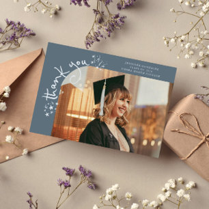 Quirky Stars Slate Blue Grad Photo Thank You Announcement