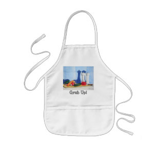quirky still life art of peppers courgette carrots kids apron