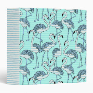 Quirky Striped Turquoise Flamingos Pattern Binder