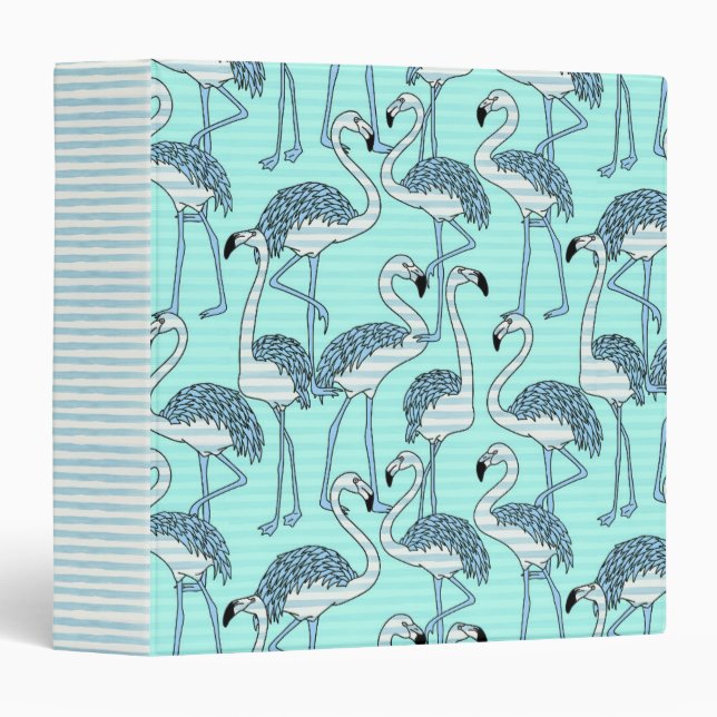 Quirky Striped Turquoise Flamingos Pattern Binder (Front/Spine)