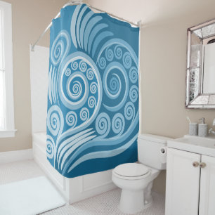 Quirky Summer Blue Curly Swirls Shower Curtain