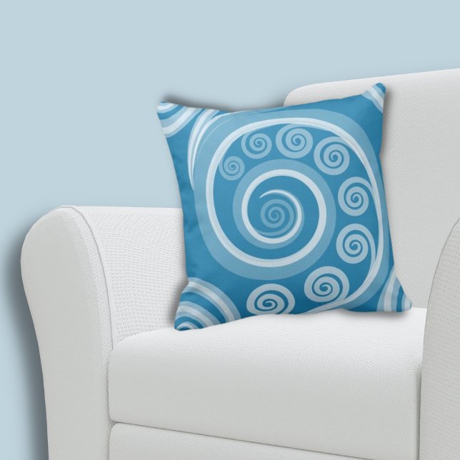 Quirky Summer Blue Fern Frond Swirls Throw Pillow (Quirky Summer Blue Fern Frond Swirls Throw Pillow)