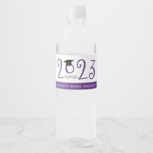 Quirky text, 2017 Graduate in Purple and White Water Bottle Label