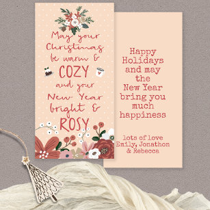 Quirky Text Florals Cozy Christmas Rosy New Year Holiday Card