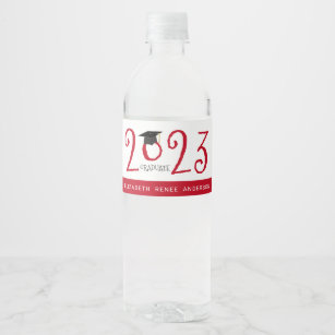 Quirky Text Red 2023 Graduate Water Bottle Label