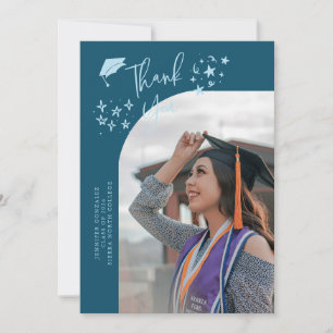 Quirky Thank You Stars Teal Graduate Photo Announcement