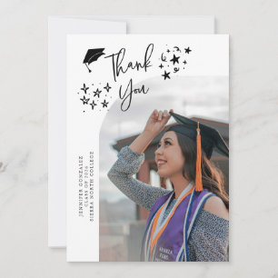 Quirky Thank You Stars White Graduate Photo Announcement