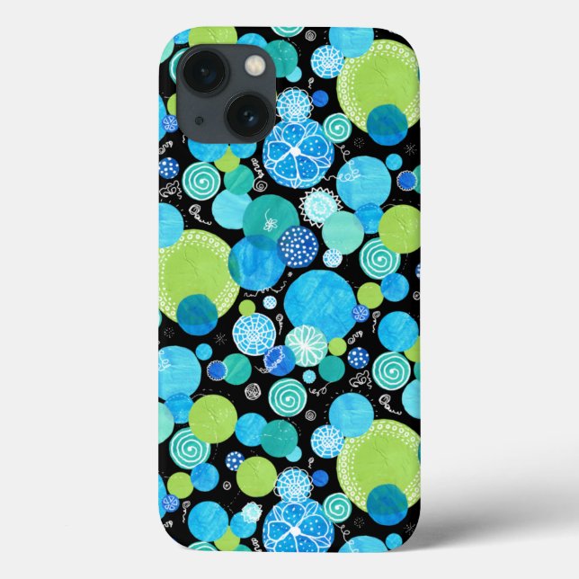 Quirky Turquoise Blue Neon Green Emerald Pattern Case-Mate iPhone Case (Back)
