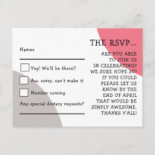 Quirky Typography Rose Pink Grey Wedding RSVP Postcard