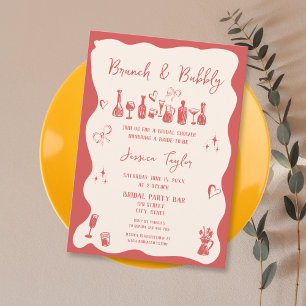 Quirky Unique  Hand Drawn Bridal Brunch and Bubbly Invitation