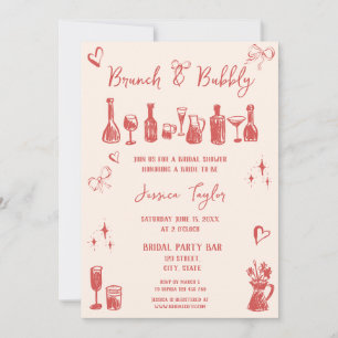 Quirky Unique  Hand Drawn Bridal Brunch and Bubbly Invitation