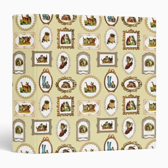 Quirky Vintage Framed Cats Pattern Binder (Front/Spine)