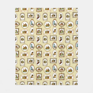 Quirky Vintage Framed Cats Pattern Fleece Blanket