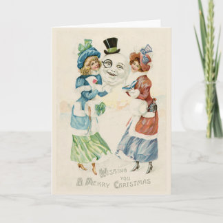 Quirky Vintage Snowman Monocle Christmas Greeting Holiday Card