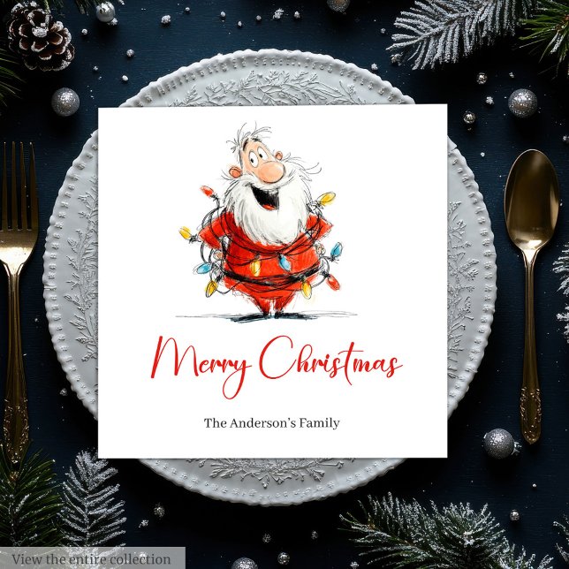 Quirky Watercolor Santa Custom Holiday Cocktail  Napkin (Quirky Watercolor Santa Custom Holiday Cocktail Napkins

)