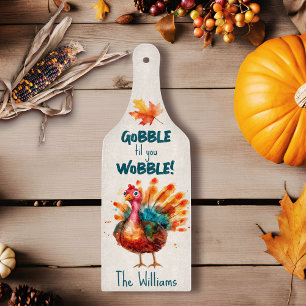 Quirky Watercolor Turkey Cutting Board