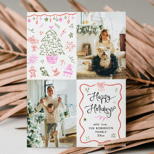 Quirky Wavy Frame Hand Drawn Happy Holidays Photo Holiday Card
