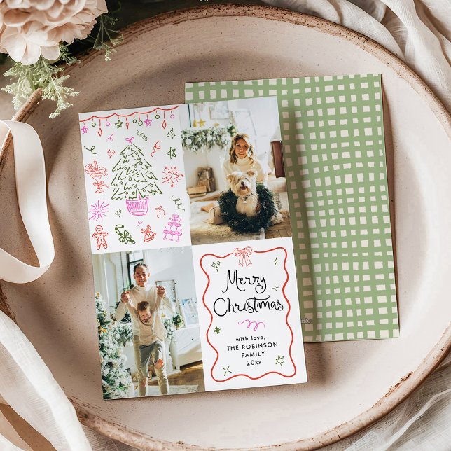 Quirky Wavy Frame Hand Drawn Merry Christmas Photo Holiday Card (Creator Uploaded)