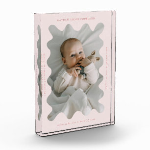 Quirky Wavy Frame Newborn Keepsake Pink Photo Block