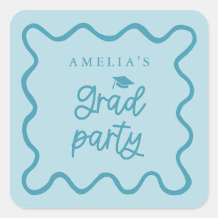 Quirky Wavy Line Blue Grad Party Favour Square Sticker