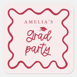 Quirky Wavy Line Red Grad Party Favour Square Sticker