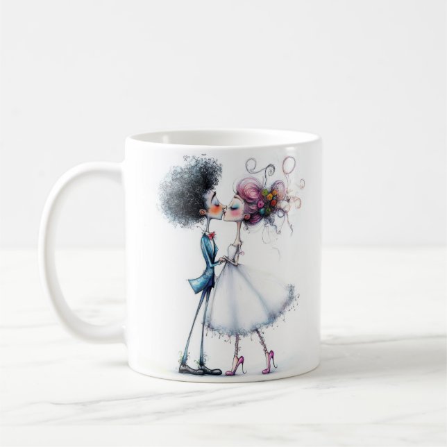 Quirky Wedding Bride and Groom Coffee Mug (Left)