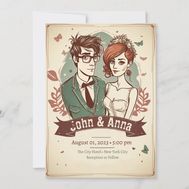 Quirky wedding invites, wedding invitations (Front)