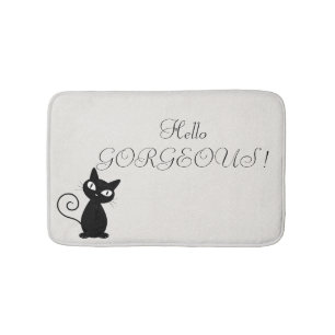 Quirky Whimsical Black Cat Glittery-Hello Gorgeous Bath Mat