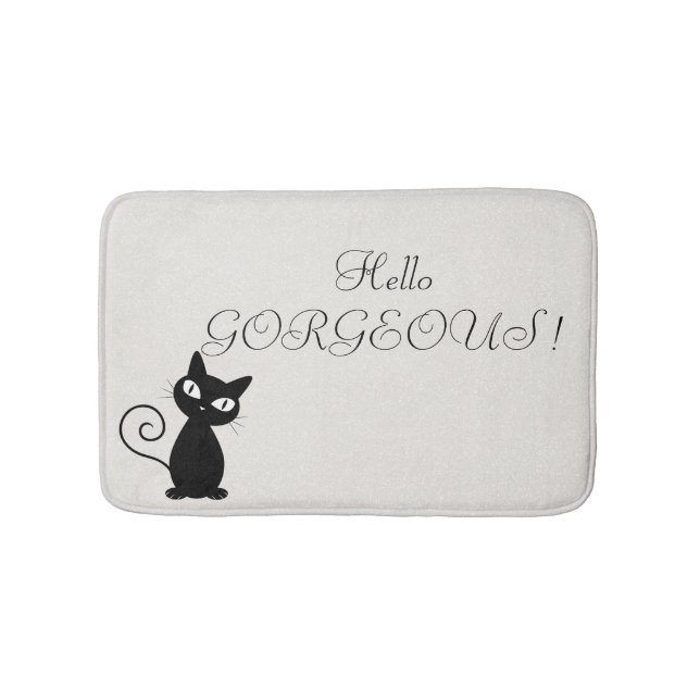 Quirky Whimsical Black Cat Glittery-Hello Gorgeous Bath Mat (Front)