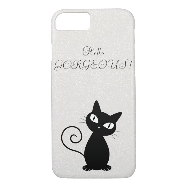 Quirky Whimsical Black Cat Glittery-Hello Gorgeous Case-Mate iPhone Case (Back)