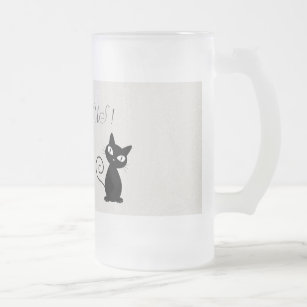 Quirky Whimsical Black Cat Glittery-Hello Gorgeous Frosted Glass Beer Mug