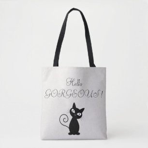 Quirky Whimsical Black Cat Glittery-Hello Gorgeous Tote Bag