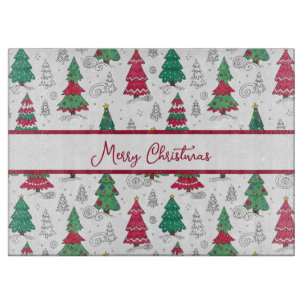 Quirky Whimsical Decorated Christmas Trees Doodles Cutting Board
