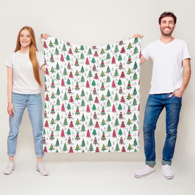 Quirky Whimsical Decorated Christmas Trees Doodles Fleece Blanket (In Situ)