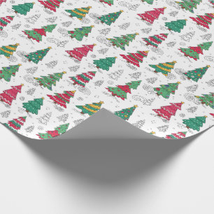 Quirky Whimsical Decorated Christmas Trees Doodles Wrapping Paper