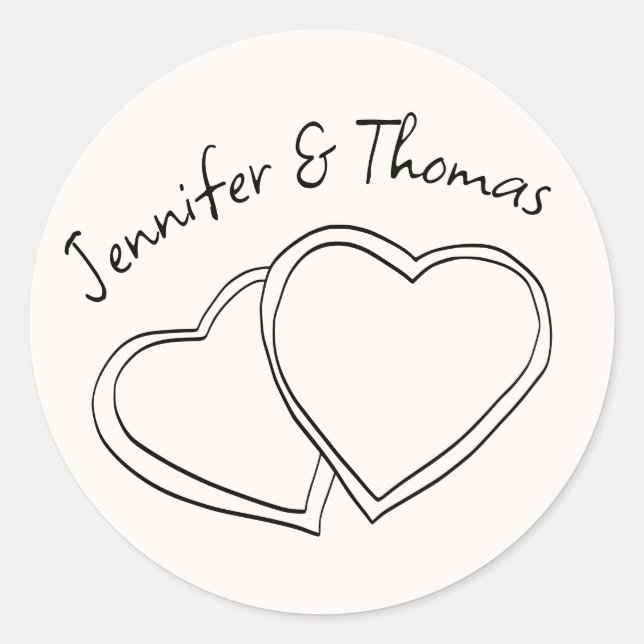 Quirky Whimsical Hand Drawn Doodle Hearts Wedding Classic Round Sticker (Front)