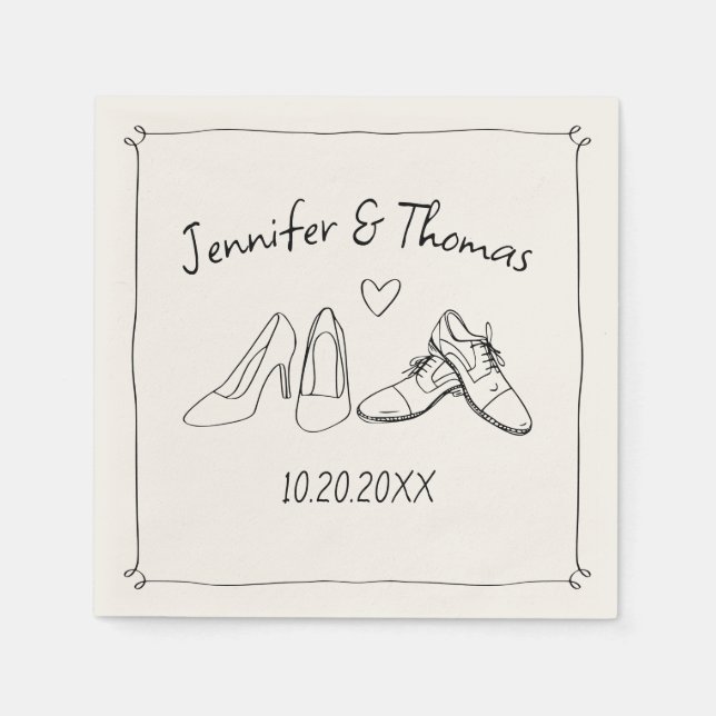 Quirky Whimsical Hand Drawn Doodle Shoes Wedding Napkin (Front)