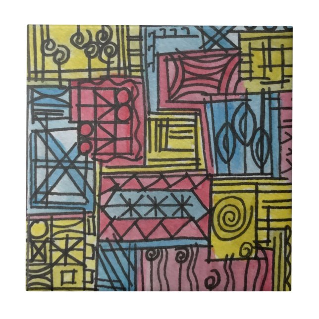 Quirky-Whimsical Hand Painted Abstract Art Tile (Front)